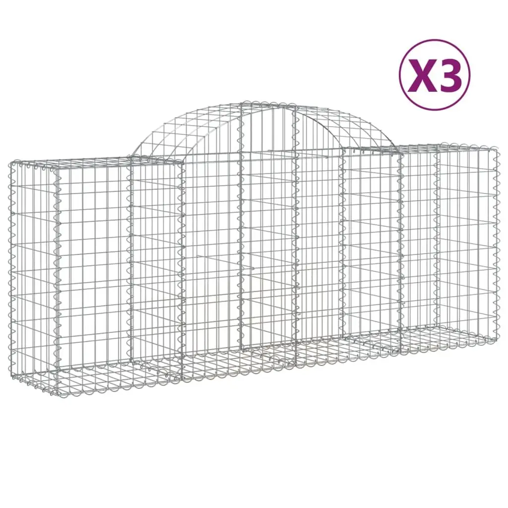 Arched Gabion Baskets Decorative Garden Barrier 3 Piece Galvanised Iron Silver 200 x 50 x 80/100 cm