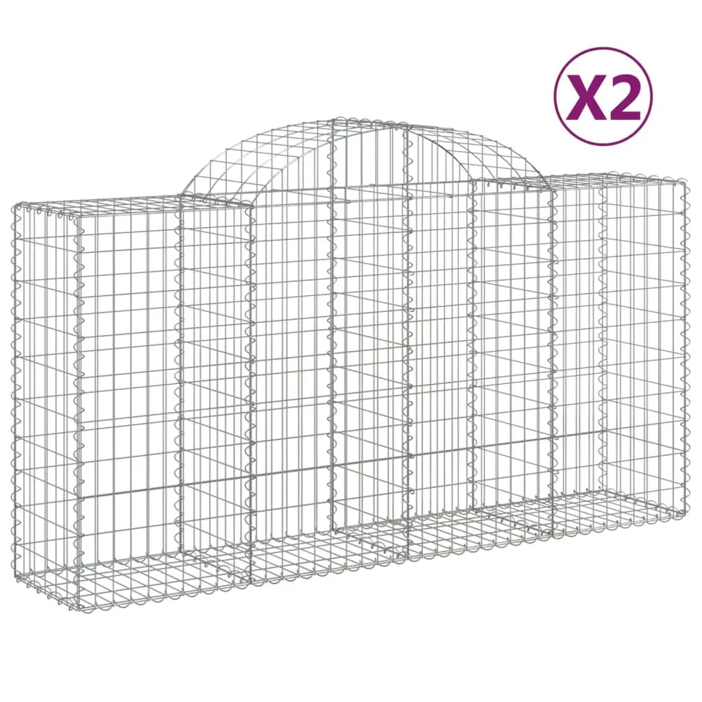 Arched Gabion Baskets 2 pcs Decorative Garden Barrier Retaining Wall Silver Galvanised Iron 200 x 50 x 100120 cm