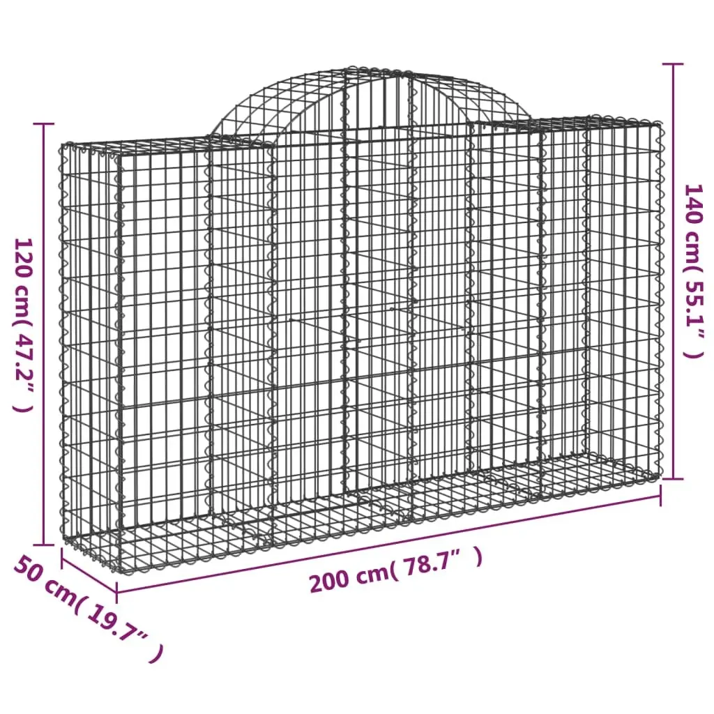 Arched Gabion Baskets Decorative Garden Barrier 200 x 50 x 120 cm Silver Galvanised Iron 2 Piece