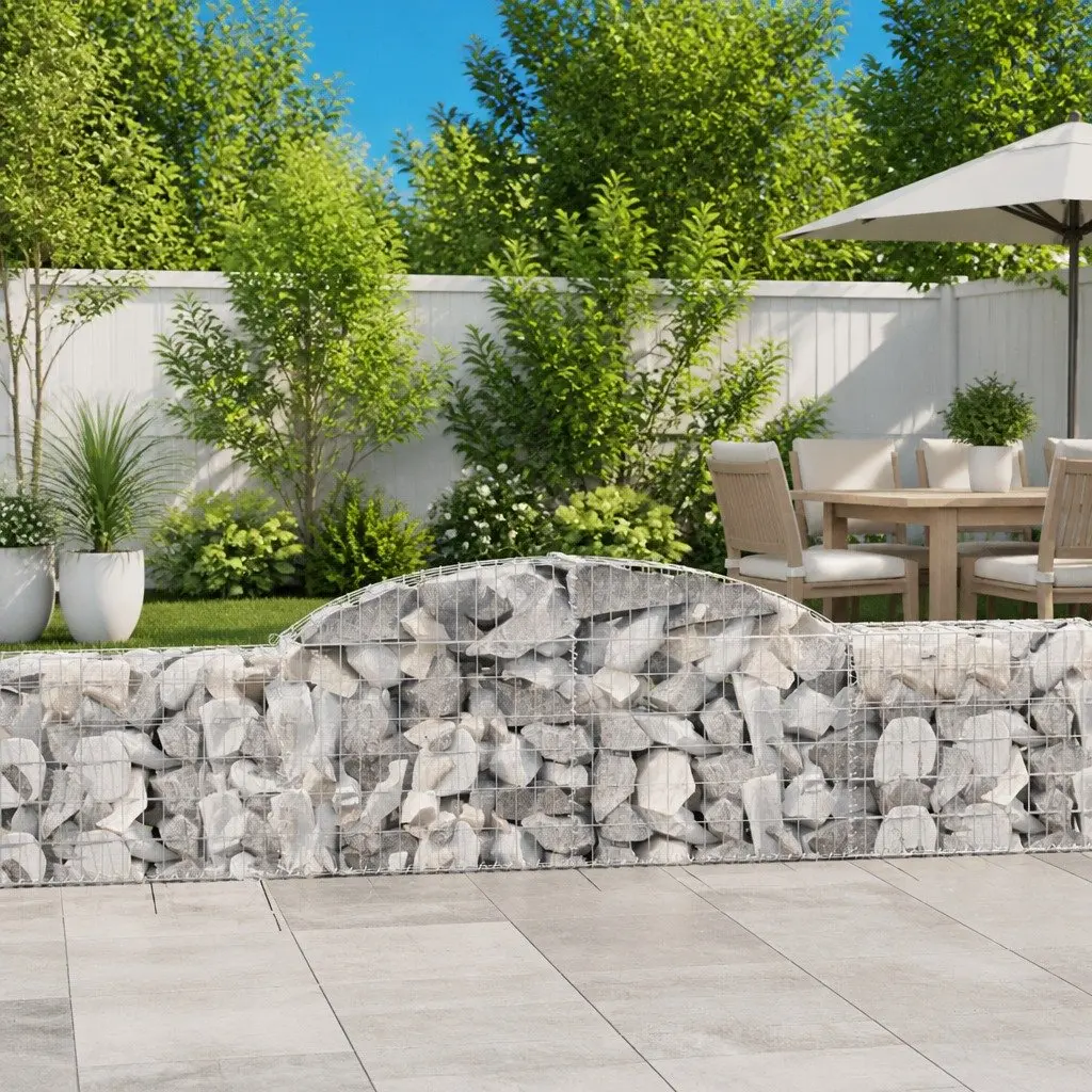 Arched Gabion Baskets Decorative Garden Barrier Retaining Wall 3 Piece Galvanised Iron Silver