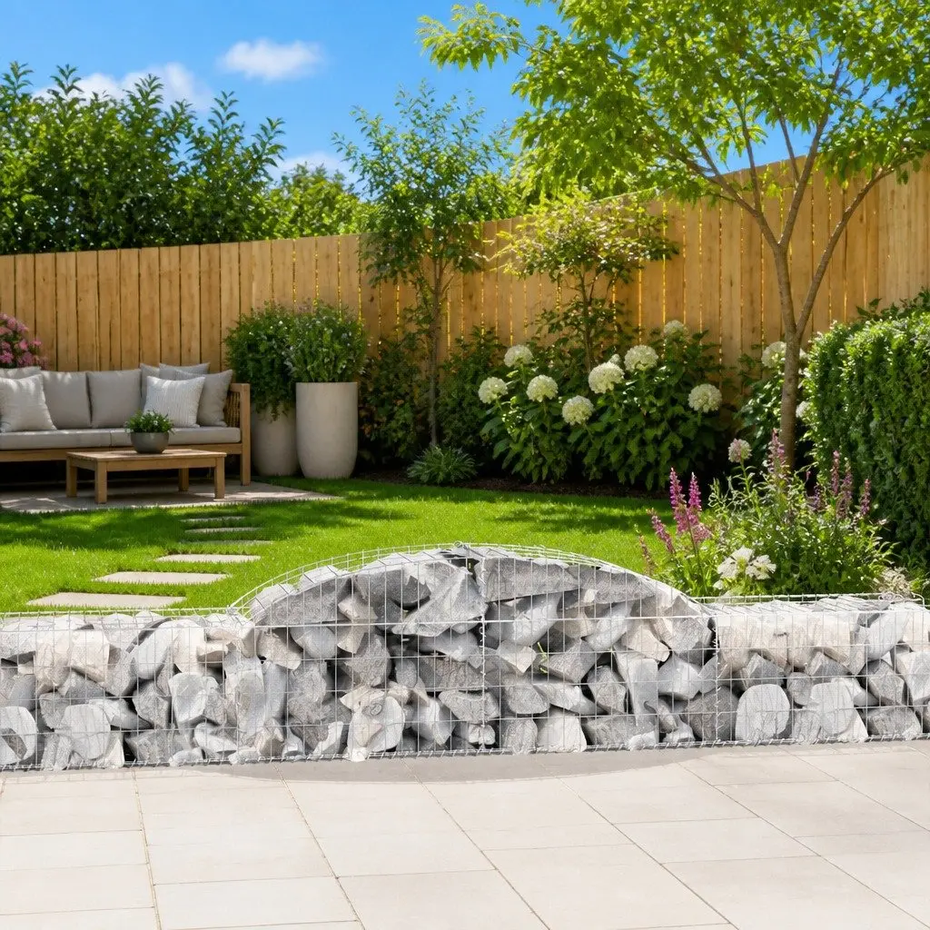 Arched Gabion Baskets 300x50x40/60 cm Silver Set of 4 Garden Retaining Wall Barrier