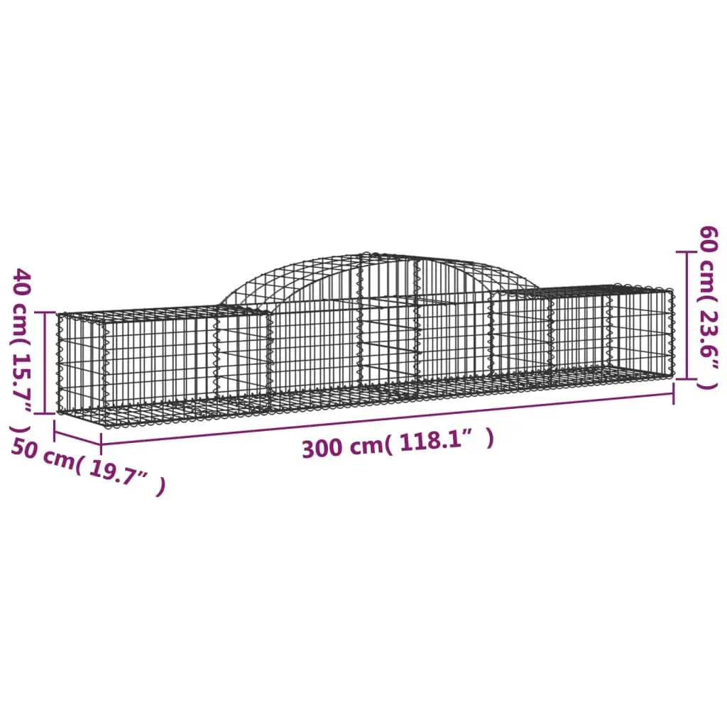 Arched Gabion Baskets 300x50x40/60 cm Silver Set of 4 Garden Retaining Wall Barrier