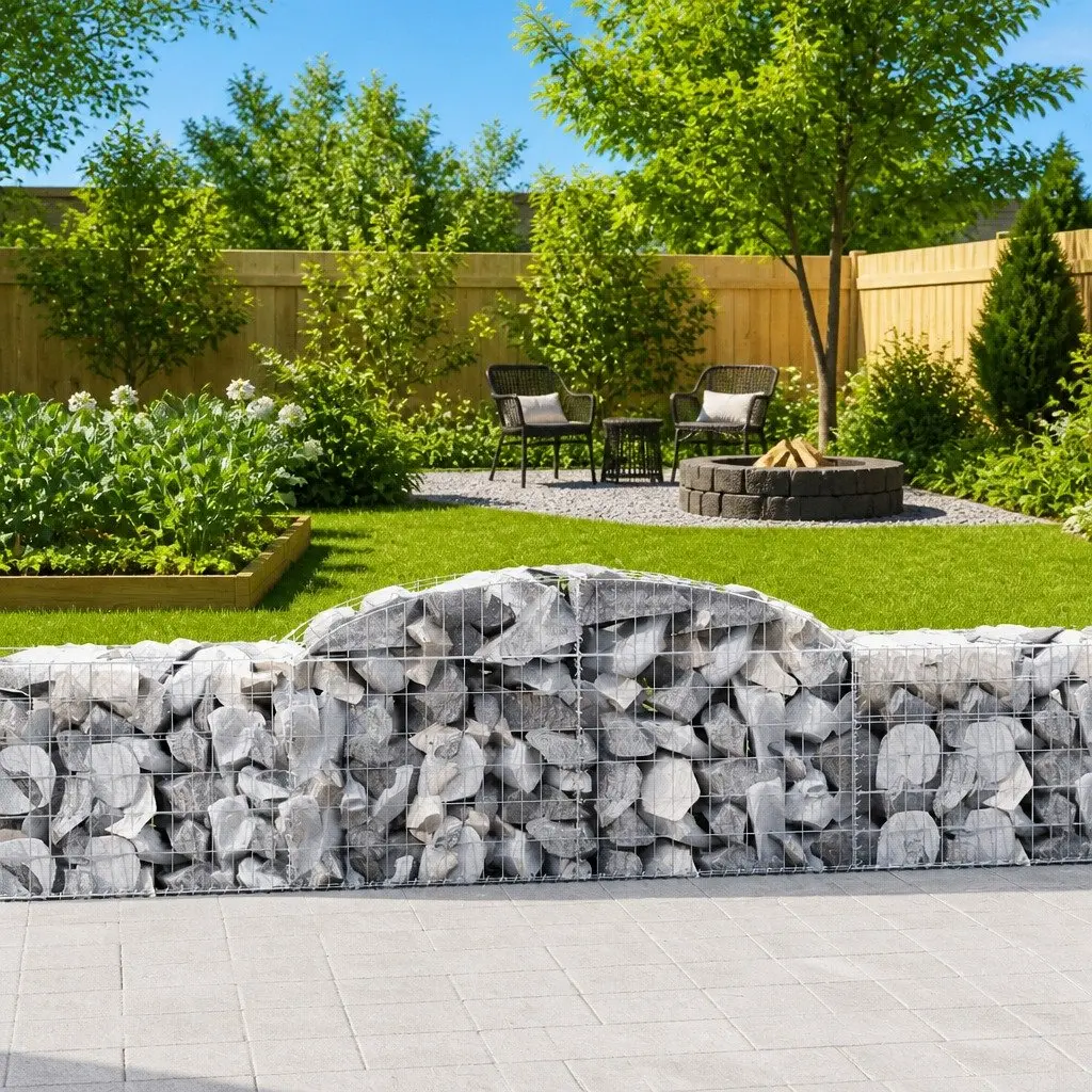 Arched Gabion Baskets Set 5 pcs Durable Galvanised Iron Garden Barrier Outdoor Decorative Silver