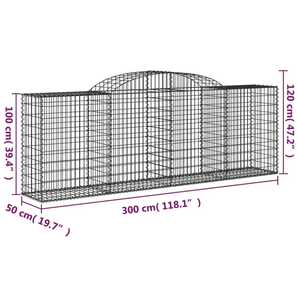 Arched Gabion Baskets Set 7 Piece Decorative Garden Barrier Silver Galvanised Iron 300 x 50 x 100120 cm
