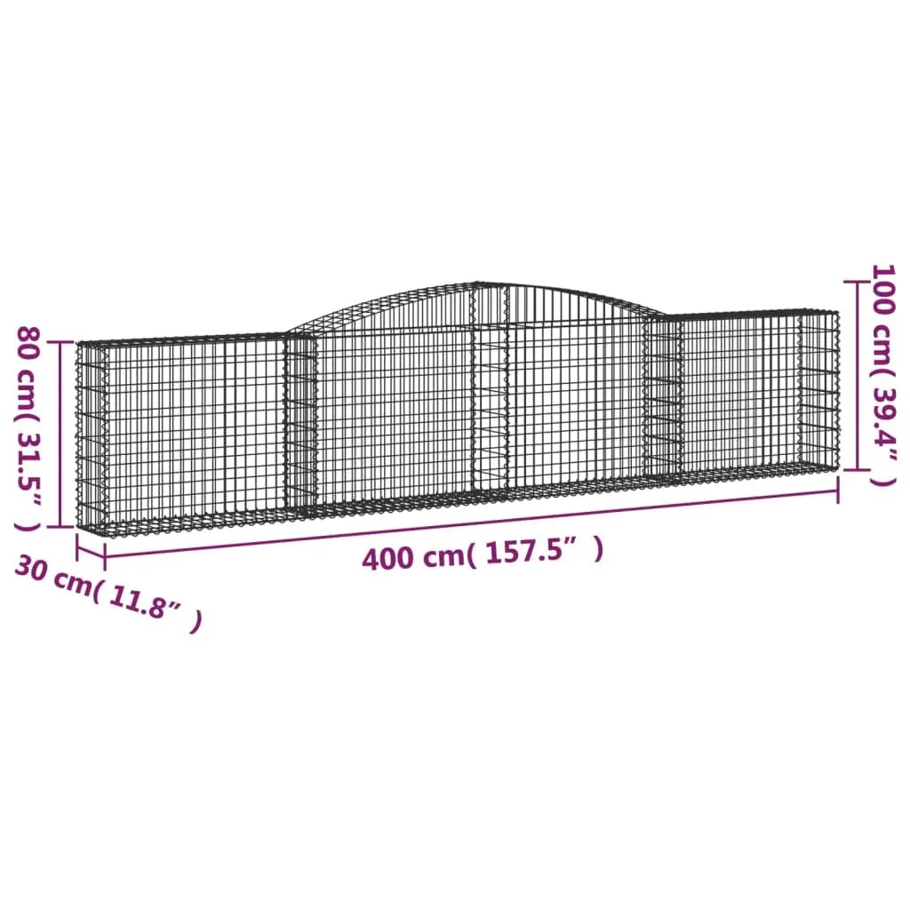 Arched Gabion Baskets 2 pcs 400x30x80/100 cm Garden Barrier Retaining Wall