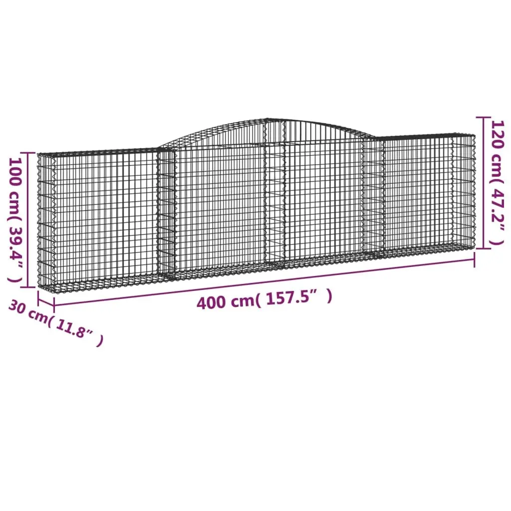 Arched Gabion Baskets 5 Piece Garden Barrier Decorative Silver Galvanised Iron