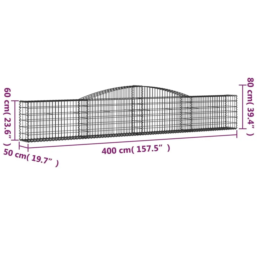 Arched Gabion Baskets Decorative Garden Barrier 400x50x60/80 cm Silver 2 Piece
