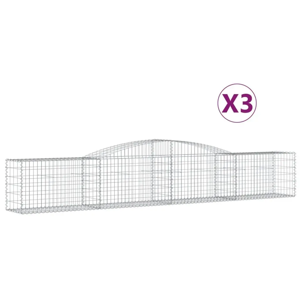 Arched Gabion Baskets Decorative Sound-Insulating 3 Piece Garden Barrier Silver Galvanised Iron