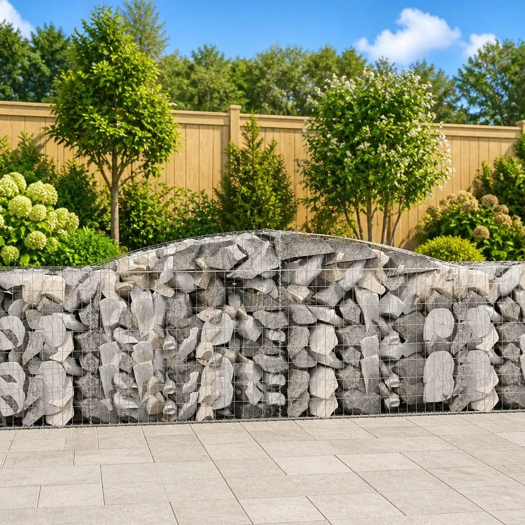 Arched Gabion Baskets 3 Piece Decorative Barrier Garden Retaining Wall Silver Galvanised Iron