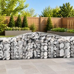 Arched Gabion Baskets Set 6 pcs Galvanised Iron Garden Barrier Retaining Wall