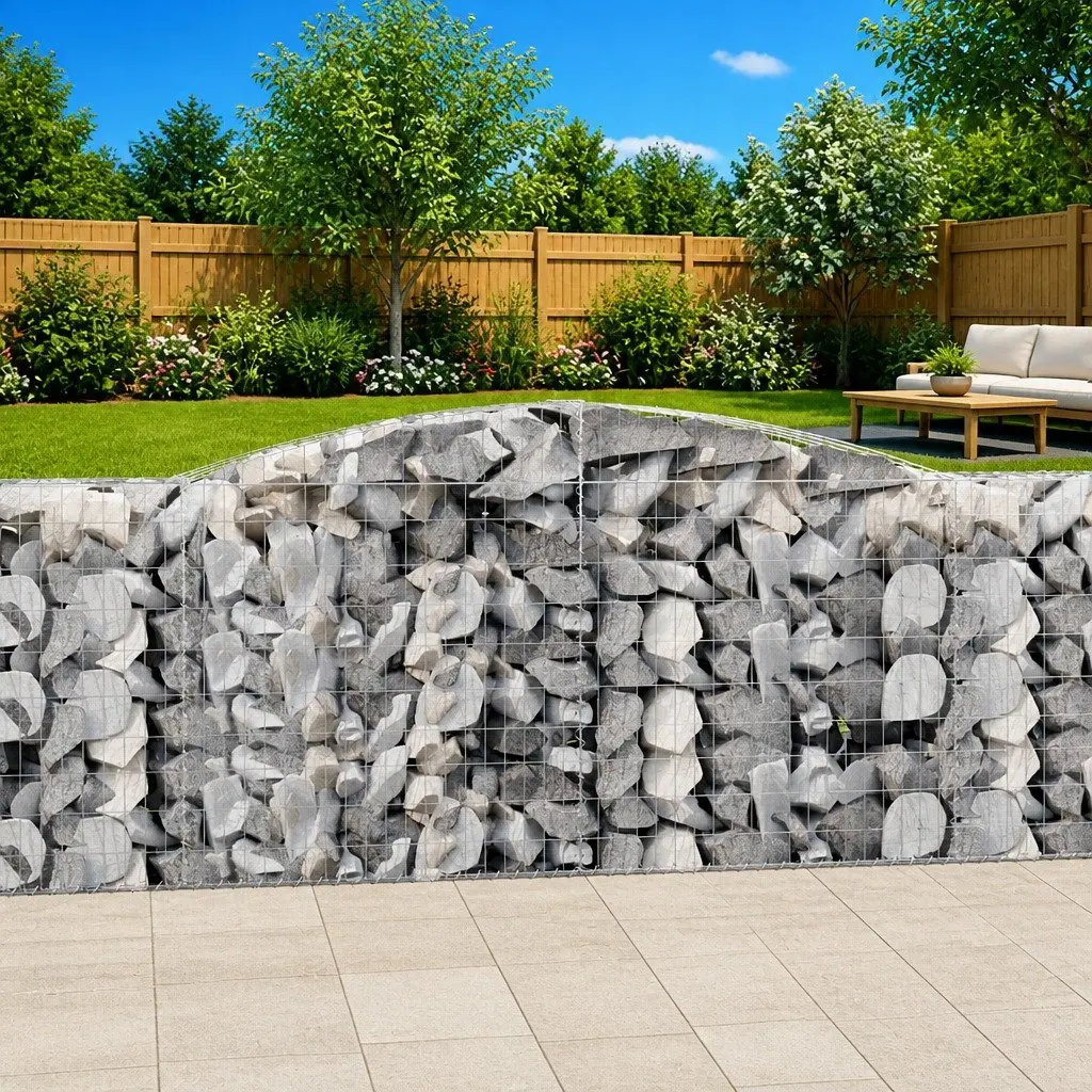 Arched Gabion Baskets 6 Piece Garden Barrier Decorative Silver Galvanised Iron 400 x 50 x 100120 cm