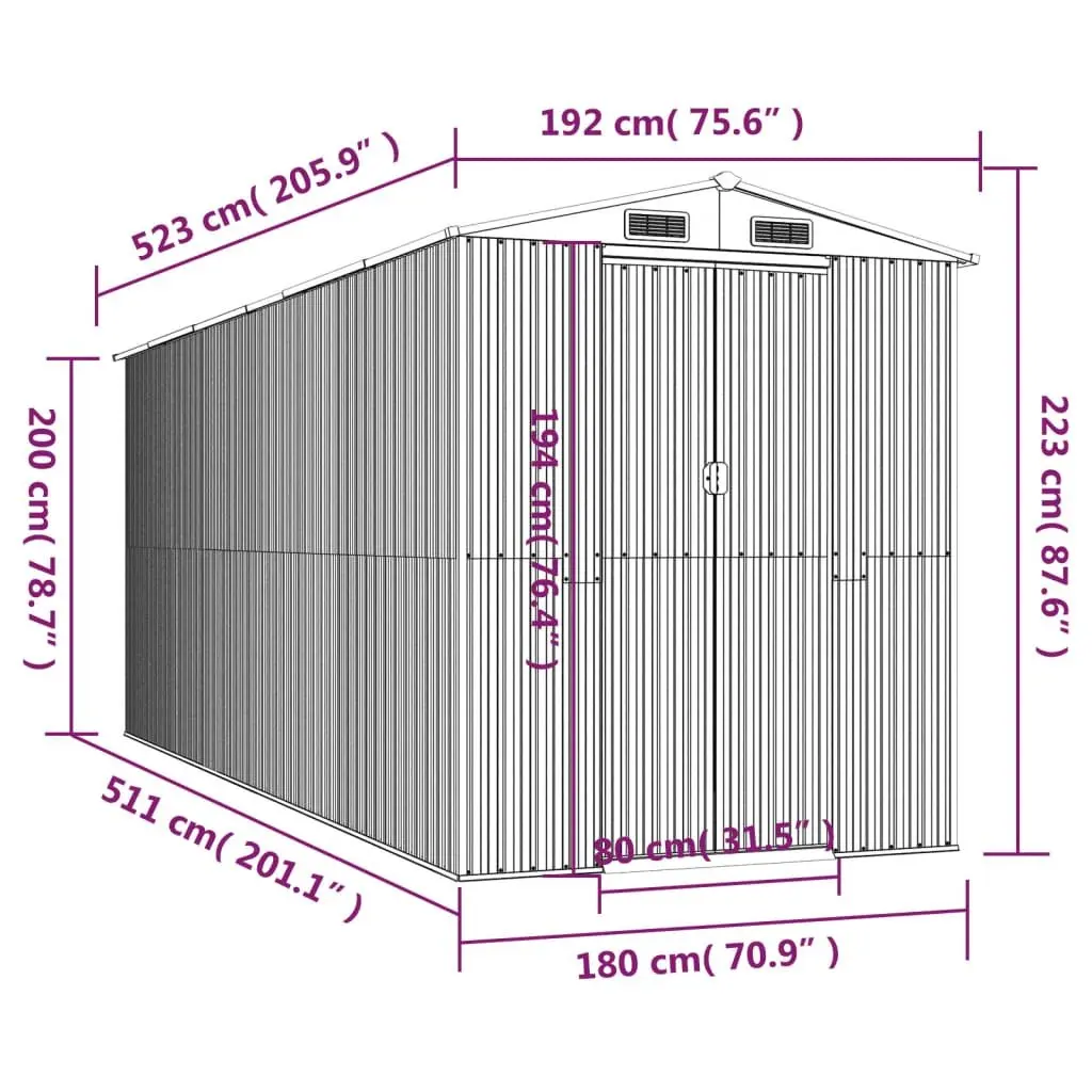 Garden Shed Green Outdoor Storage Tool House Galvanised Steel Double Sliding Doors Ventilation
