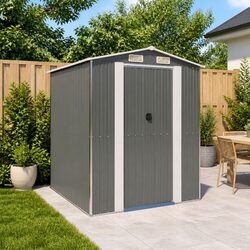 Garden Shed Grey Outdoor Storage Tool House Galvanised Steel 192x191x223 cm