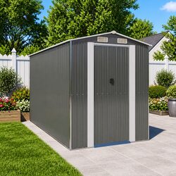 Garden Shed Grey Galvanised Steel Outdoor Storage Tool House 192x357x223cm