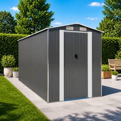 Garden Shed Outdoor Storage Tool House Grey Galvanised Steel 192x440x223cm