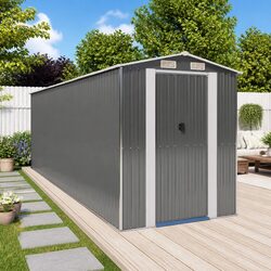Garden Shed Grey Galvanised Steel Outdoor Storage Tool House Spacious Backyard