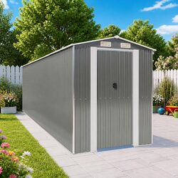 Garden Shed Grey Outdoor Storage Tool House Galvanised Steel Spacious Backyard