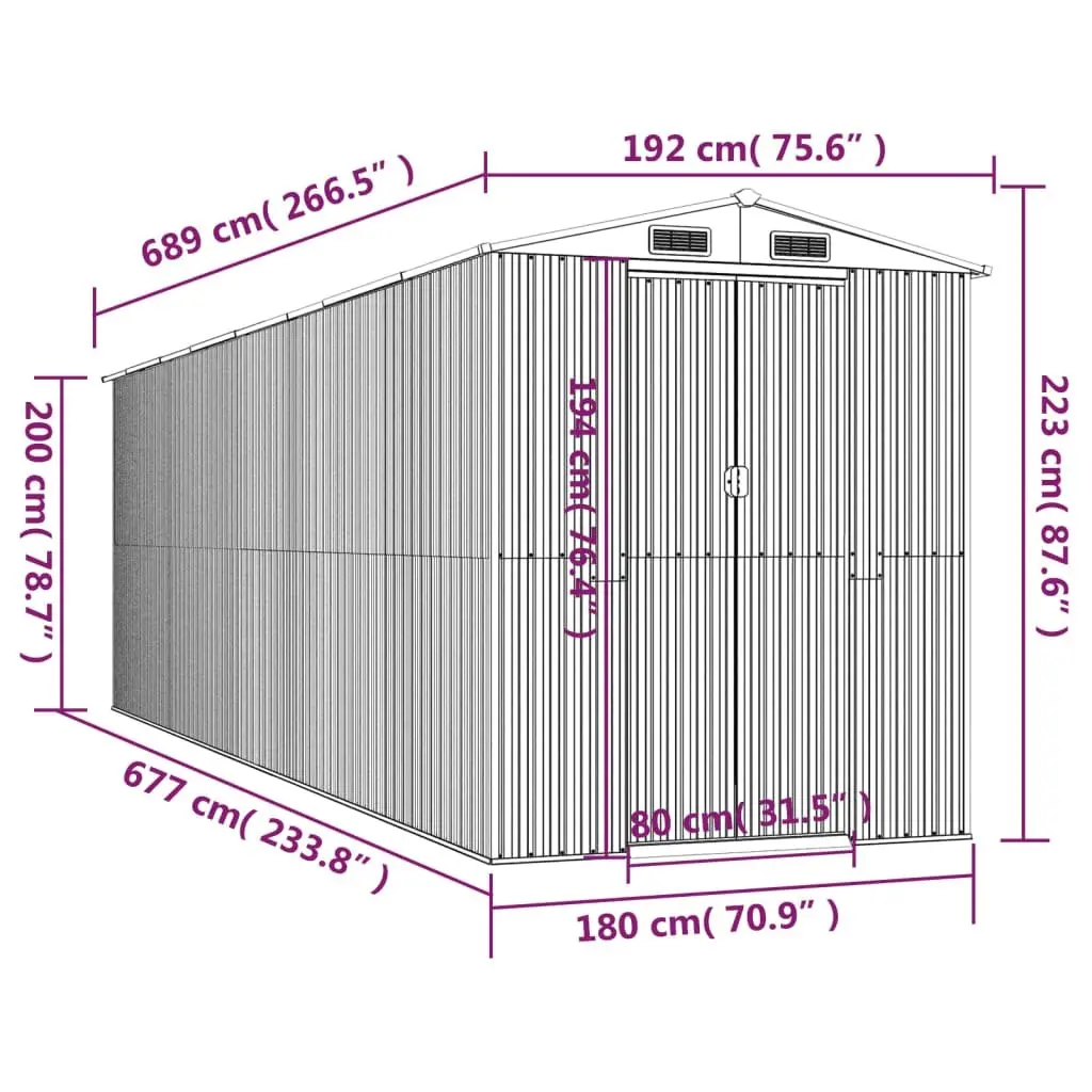 Garden Shed Galvanised Steel Spacious Outdoor Storage Light Grey
