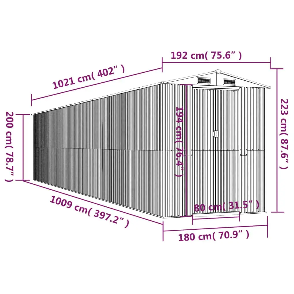 Garden Shed Galvanised Steel Anthracite Outdoor Storage 192x102x223cm