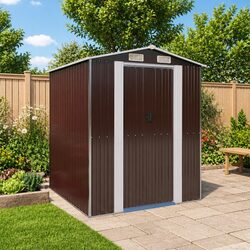 Garden Shed Outdoor Storage Dark Brown 192x191x223 cm Galvanised Steel