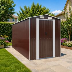 Garden Shed Dark Brown Outdoor Storage Galvanised Steel Tool House 192x440x223cm