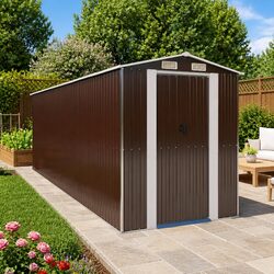 Garden Shed Dark Brown Outdoor Storage Tool House Galvanised Steel Structure