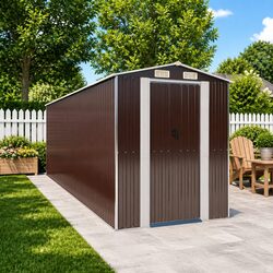 Garden Shed Dark Brown Outdoor Storage Galvanised Steel Tool House Large