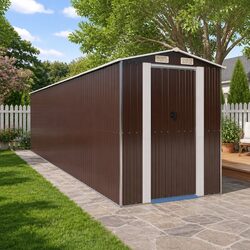 Garden Shed Dark Brown Galvanised Steel Outdoor Storage Tool House Spacious