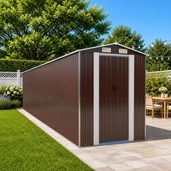 Garden Shed Dark Brown Outdoor Storage Galvanised Steel Tool House Spacious