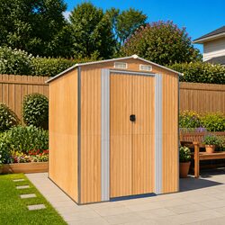 Garden Shed Brown Outdoor Storage Tool House Galvanised Steel Double Doors