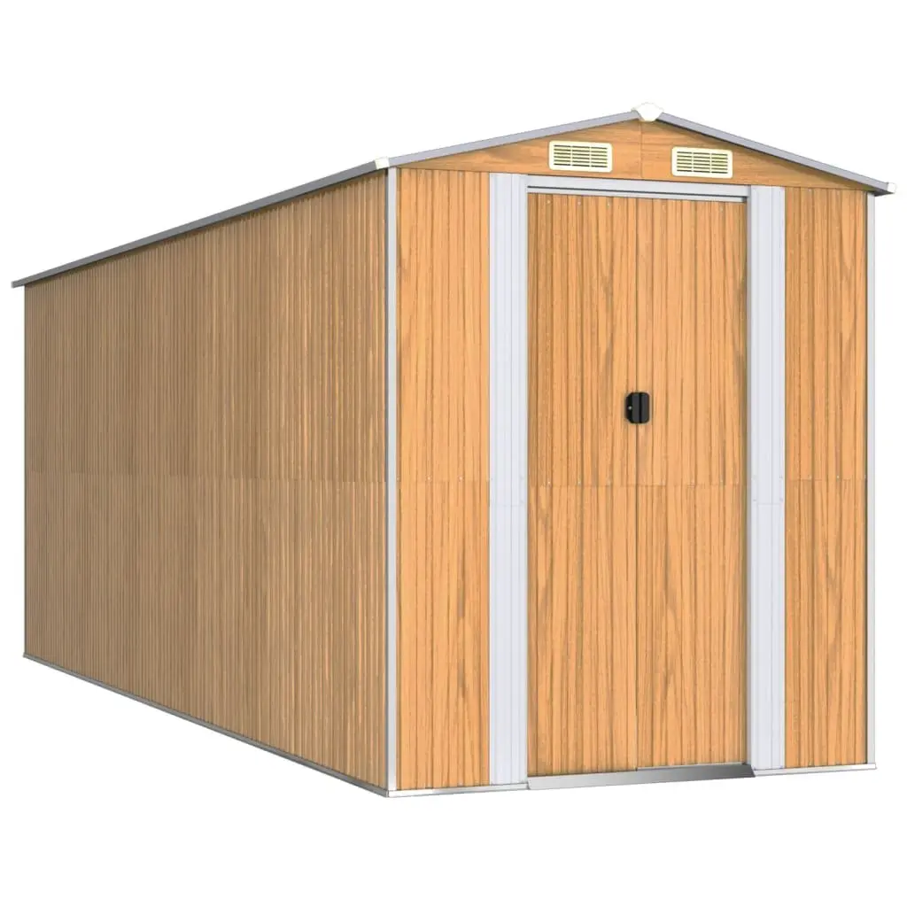 Garden Shed Galvanised Steel Outdoor Storage Brown 192 x 523 x 223 cm