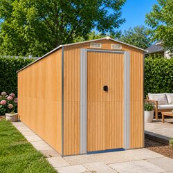 Garden Shed Light Brown Outdoor Storage Steel Tool House Backyard Garage Shelter