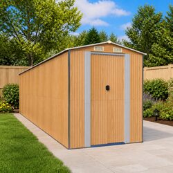 Garden Shed Light Brown Outdoor Storage Galvanised Steel Sliding Doors