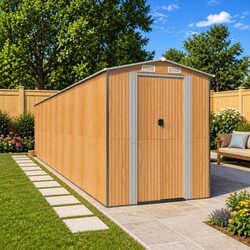 Garden Shed Brown Outdoor Storage Tool House Galvanised Steel Double Doors Vents