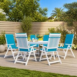 Garden Highback Chair Cushions 6 pcs Blue 120x50x3 cm Outdoor Furniture Pads