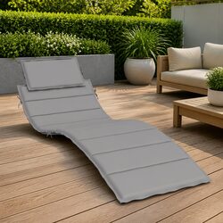 Sun Lounger Cushion Grey Outdoor Garden Patio Chair Pad Oxford Fabric 186x58cm