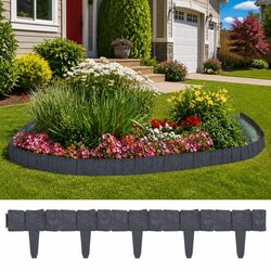 Garden Lawn Fence Edging Border 41 Pieces Stone Look Plastic Anthracite 10m