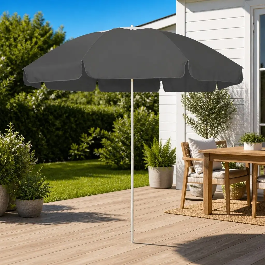 Beach Parasol UV Protective 240cm Anthracite Outdoor Sun Shade Umbrella Tilt Vent