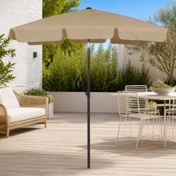 Beach Parasol Outdoor Sunshade Umbrella Tilt Function UV Protection Taupe