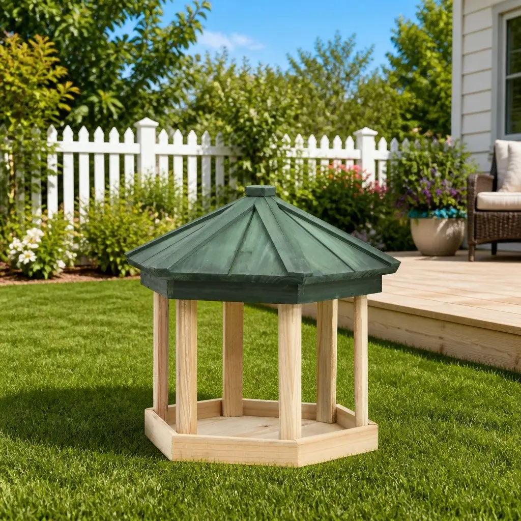 Bird Feeder Octagon Weather-Resistant Solid Fir Wood Brown 33 x 30 cm