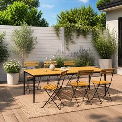 Outdoor Folding Garden Chairs Set 6 pcs Steel Frame Acacia Wood Patio Seating