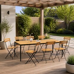 Outdoor Folding Garden Chairs Set of 8 Steel Frame Solid Wood Acacia Brown
