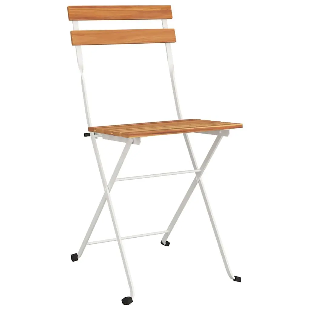 Folding Bistro Chairs Set 6 Pieces Solid Acacia Wood Steel Frame Brown