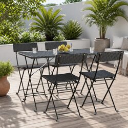 Folding Bistro Chairs 4 pcs Black Outdoor Garden Seating PE Rattan Steel Frame