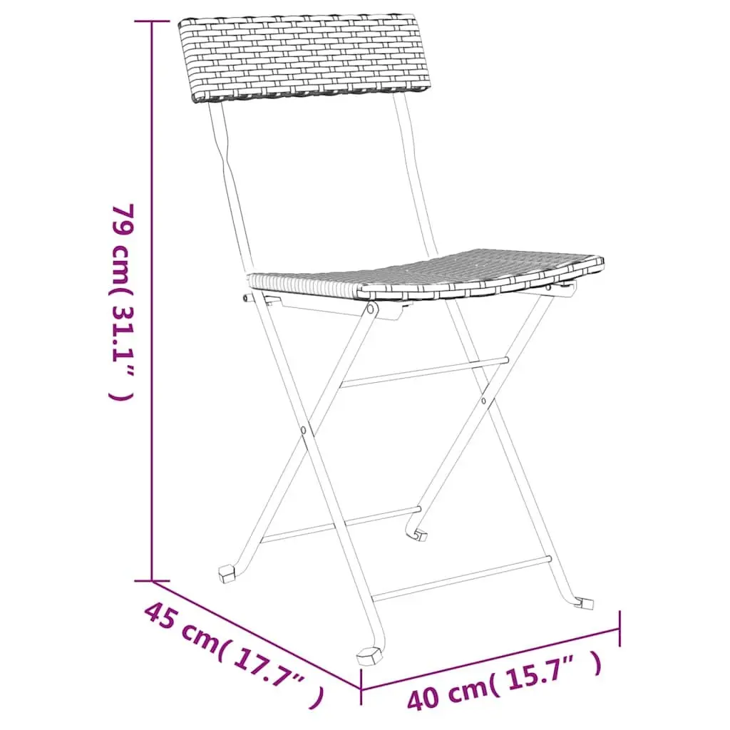 Folding Bistro Chairs PE Rattan Steel Frame Black Outdoor Garden Seating 4 Piece