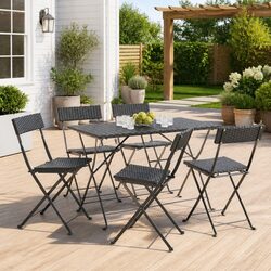 Folding Bistro Chairs 6 pcs Black Outdoor Garden Seating Rattan Steel Frame