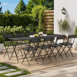 Folding Bistro Chairs 8 pcs Black Outdoor Garden Seating Patio Rattan Steel