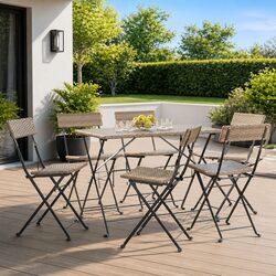 Folding Bistro Chairs Grey Outdoor Garden Seating Rattan Steel Frame 6 Pcs Set