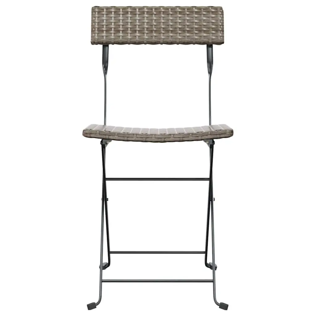 Folding Bistro Chairs 8 Piece Grey Outdoor Garden Seating Poly Rattan Steel Frame