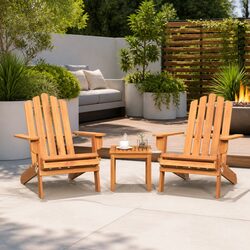 Adirondack Garden Lounge Set 3 Piece Outdoor Furniture Wooden Chair Table Brown